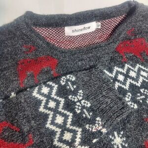 Gray Fair Isle Reindeer Sweater Holiday Winter Christmas Pullover Women's large‎